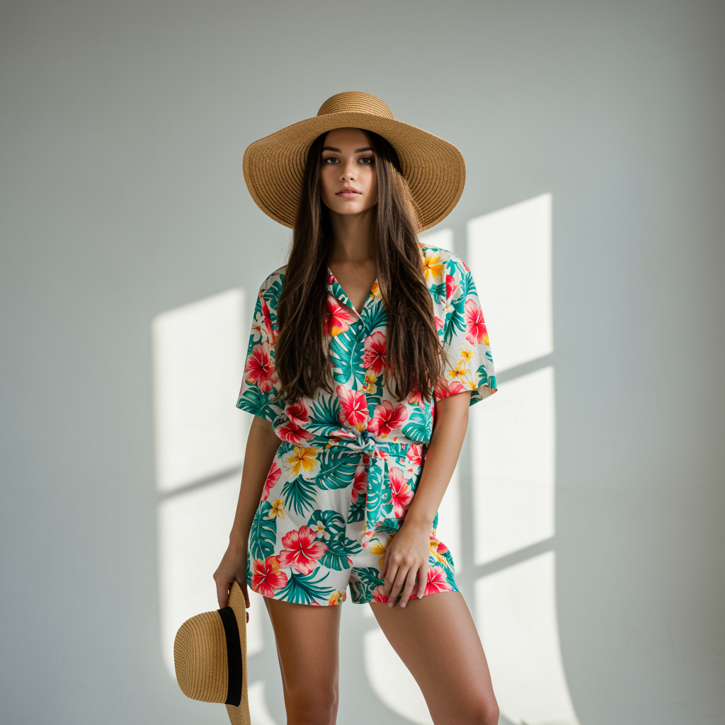 Example of a casual Hawaiian outfit with floral prints